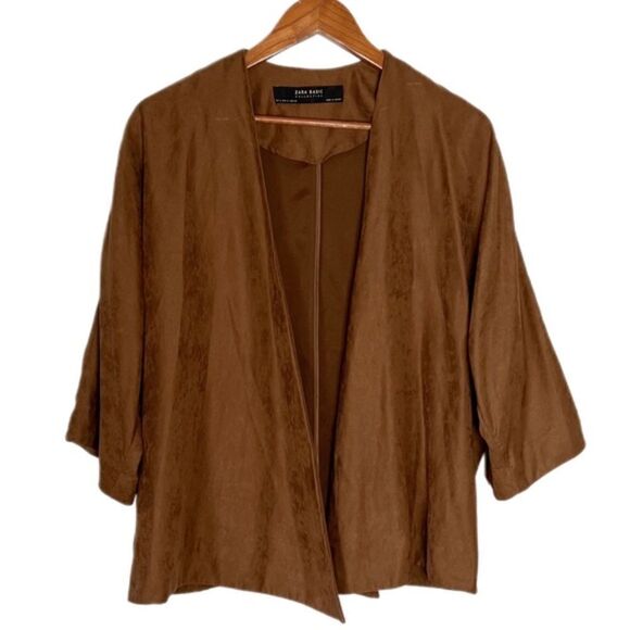 Zara Open Front Draped Lightweight Brown Jacket - Picture 2 of 7